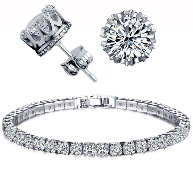 

Модные ювелирные изделия Crown женские классические блестящие циркониевые маленькие серьги-гвоздики золотистого цвета для мужчин серьги-гвоздики с кристаллами We132