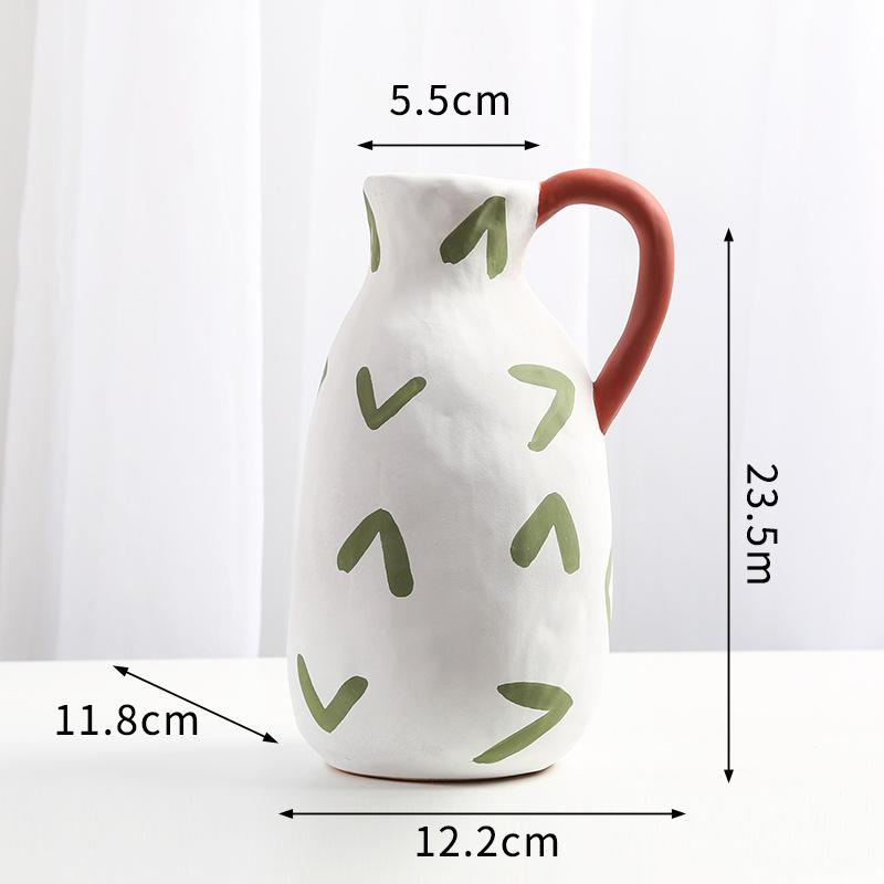 Lovely Painted Ceramic Vase Handle Flower Pots Desk Decoration Flowers Arrangement Porcelain Floral Vases Modern Home Decor