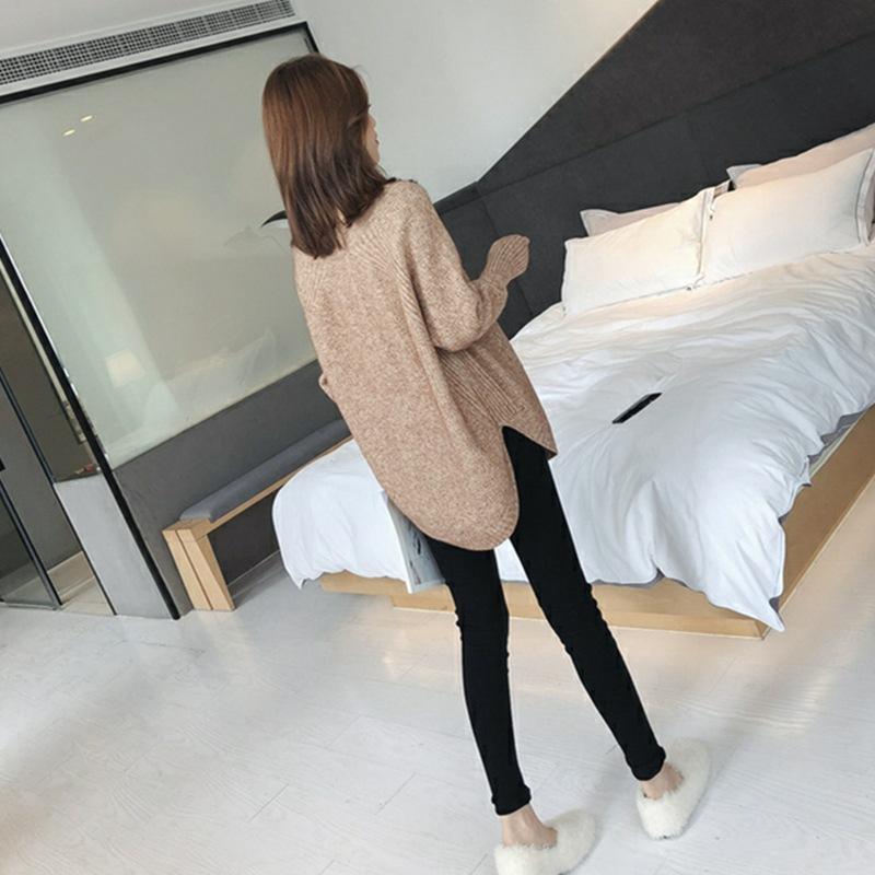 Autumn Winter Women's Sweater Knitwear Loose V-neck Medium-length Knitted Tops Pullover Jumper