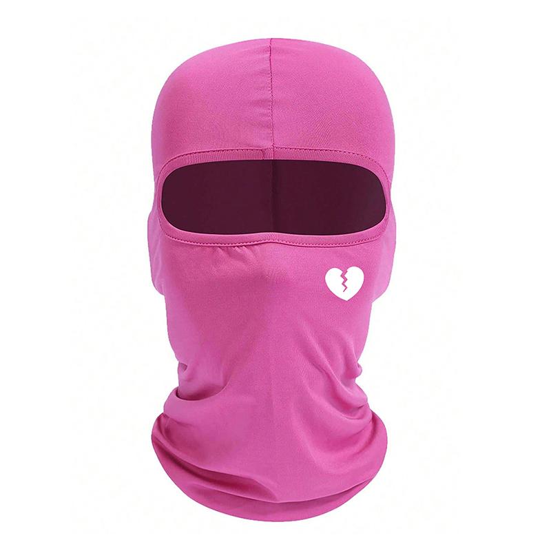 Unisex And Windproof Solid Raw Decor  Balaclava Hat With Heart Broken Pattern Autumn And Winter Warm Ski Cold Hat