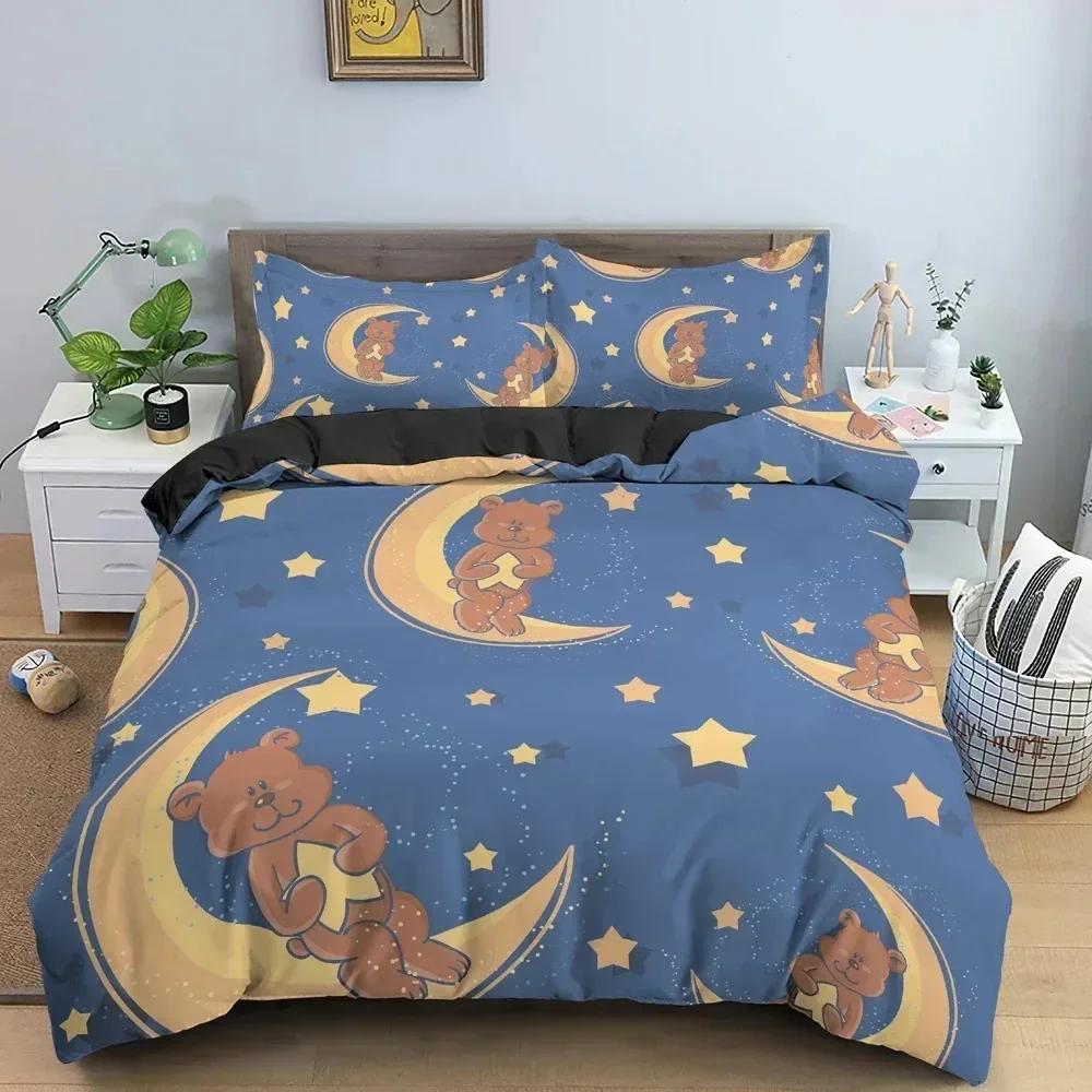 

3D Печатный Ночной Медведь Комплект Постельного Белья Пододеяльник Простыня Печатный Комплект Постельного Белья Наволочка Кровать Полный Queen King Размер Одеяло Спальня 135x200cm