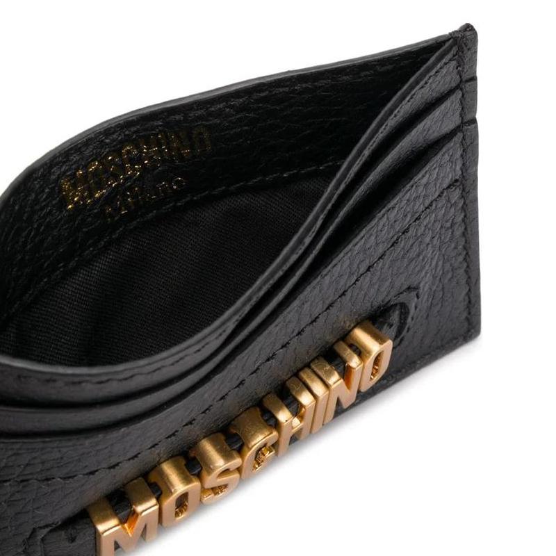 Moschino Textured Open Closure Leather Card Holder Wallet Women Wallet Black A811680030555