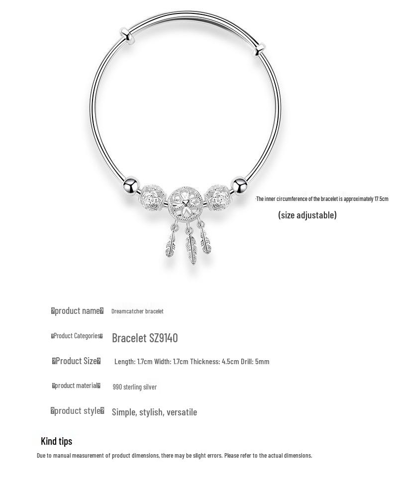 Sterling Silver Dreamcatcher Bracelet - Dreamy, Versatile Light Luxury for Women
