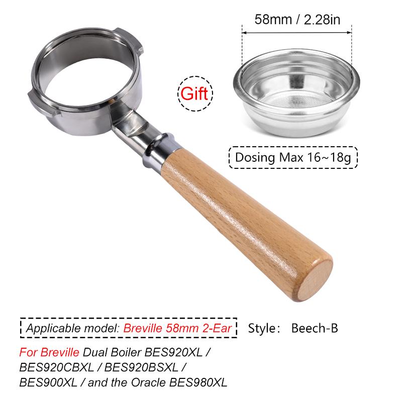 

58mm Bottomless Portafilter For Breville 9 Series BES920/980/990 Stainless Steel 2 Cup Basket Naked Coffee Handle Barista Tools