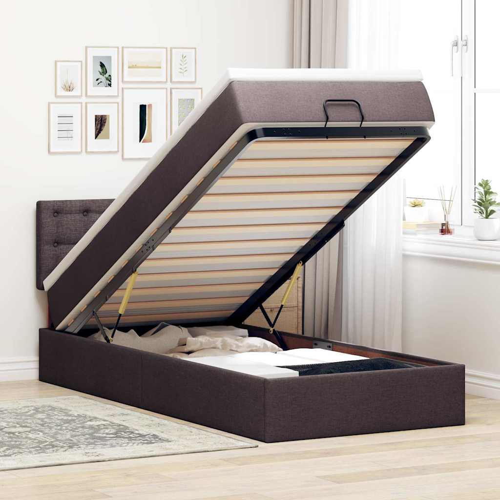 Ottoman Bed with Mattress Dark Brown 90 x 190 cm Fabric