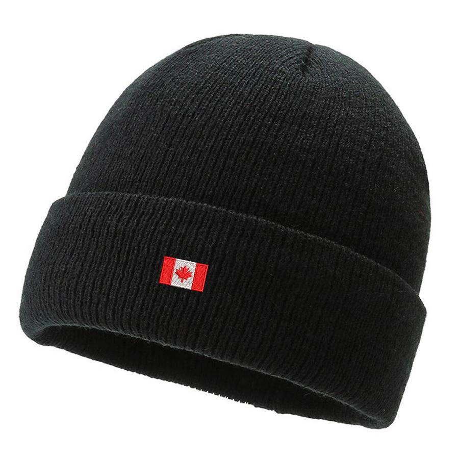 Unisex Beanies Embroidered Canada Flags Knitted Hats Custom Text Winter Thick Caps Men Women Female Caps Warmer Bonnet Hat