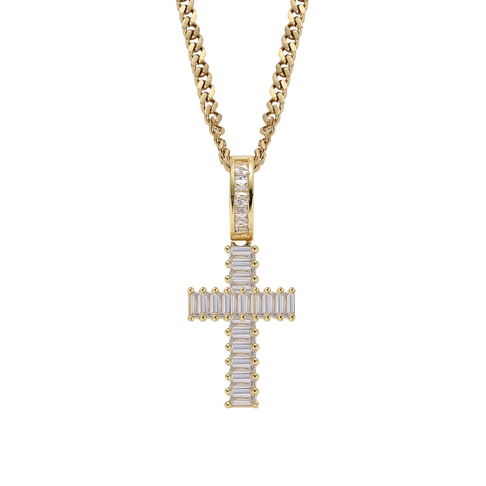 CN146 Gold Plated Iced Out Brass CZ Cross Pendant & Cuban Chain Hip Hop Engagement Necklace 16inch cuban chain золотой