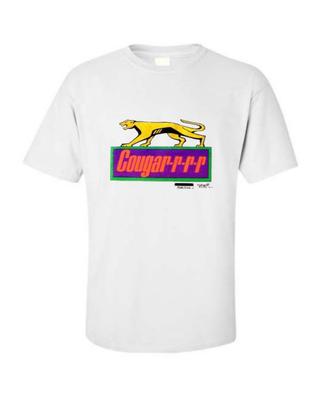 T-shirt con Emblema Mercury Cougar-r-r-r Classic and Muscle Car Stampa Singola O Doppia