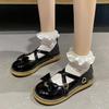2025 Spring Autumn High Quality Women Lolita Shoes Fashion Round Toe Medium Heel Bow Knot One-Word Buckle Ladies Mary Jane Shoes