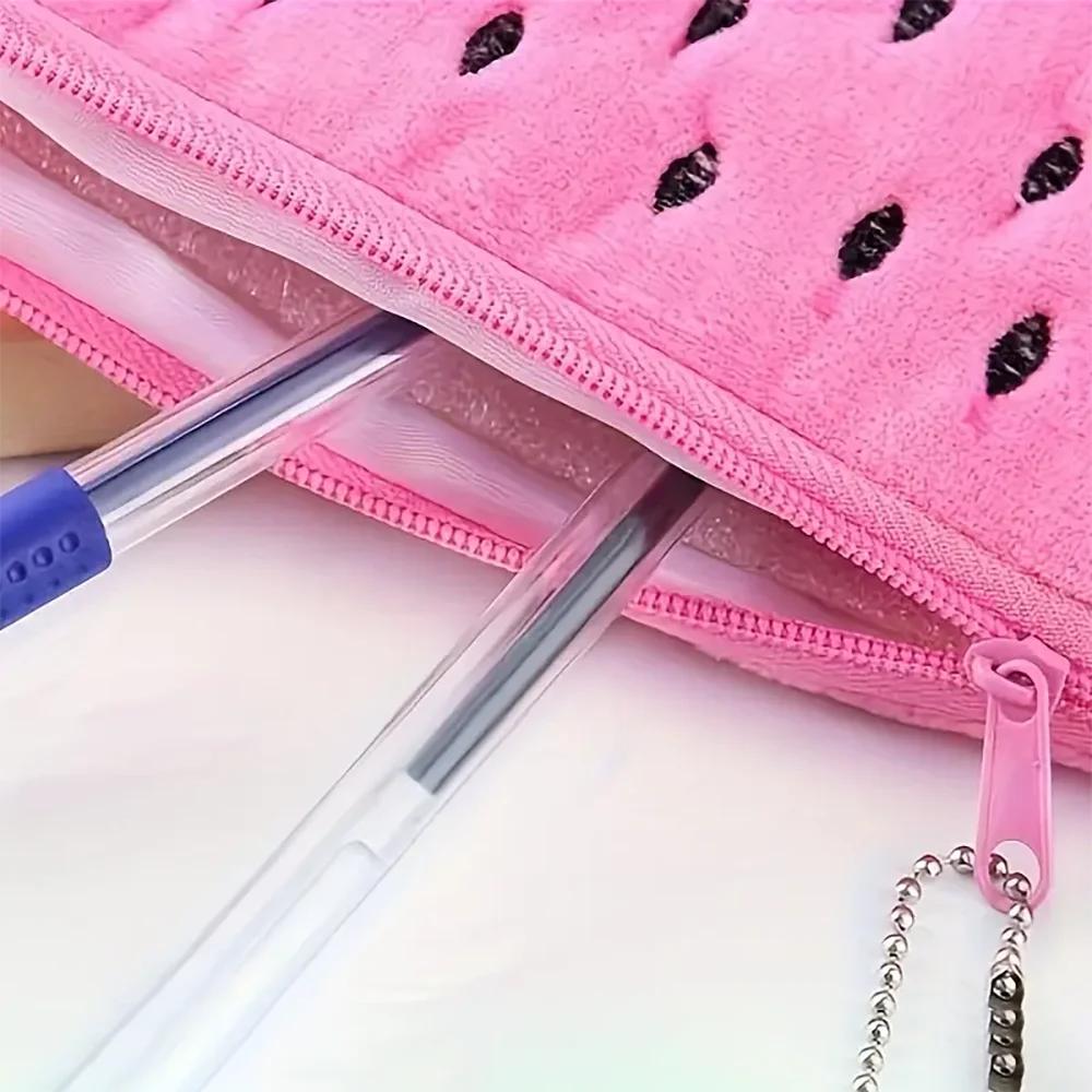 Watermelon Pencil Case Cute Fruit Kawaii Plush Large Capacity Pencil Bag Cosmetics Case For Kids Gift School Suppli Stationery