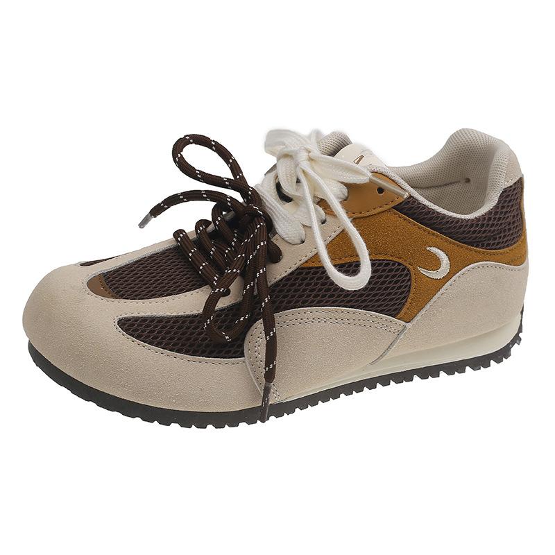 Double cowhide version shoelaces breathable inner height increase moral training shoes women's spring and summer flat mesh letters ugly cute casual