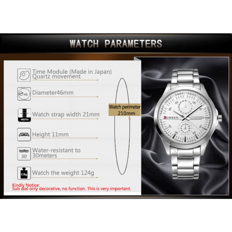 CURREN New Top Men's Watch Casual Watch Waterproof Quartz Stainless Steel Strap Watch Men's Business Watch