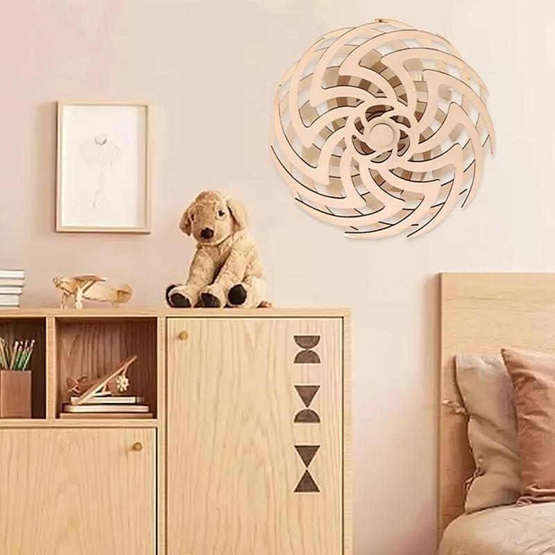 1PC Sculptures Artistic Ornaments Handmade Wooden Windmill Shape Moving Gifts Rotating Elegant Wall Hangings Gifts 35cm