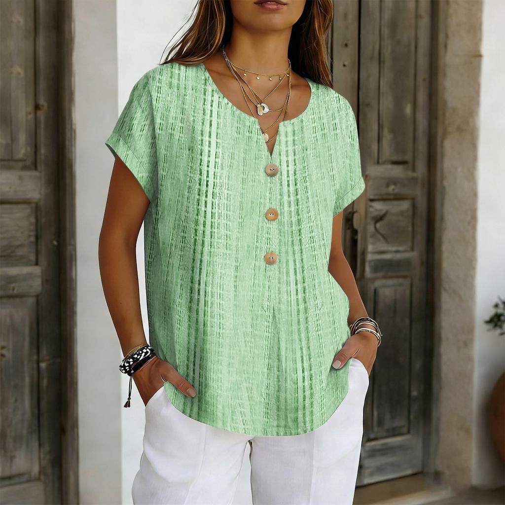 Women's Casual, Loose-Fit, And Stylish Short-Sleeve Cotton-Linen Top