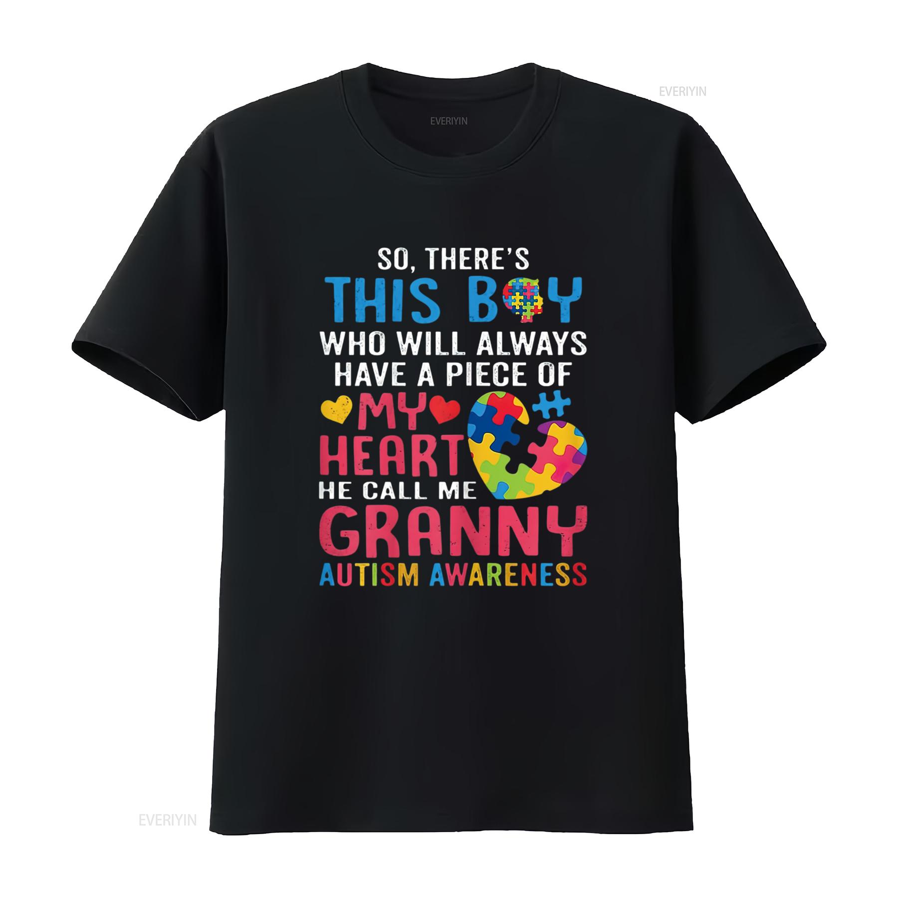 

Womens There s This He Calls Me Granny T Shirt Autism Awareness vintage Washed Versatile Casual Soft Stretched homme 4XL