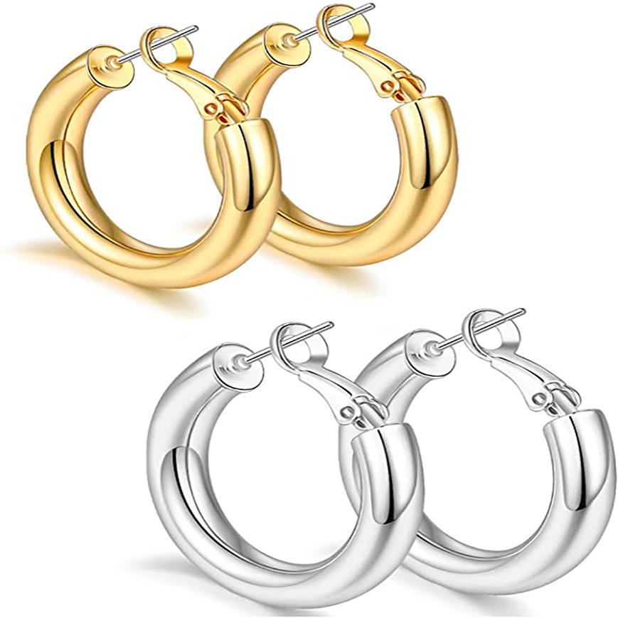 

European and American 14K Gold C-shaped Circle Hoop Ear Cuff Earrings