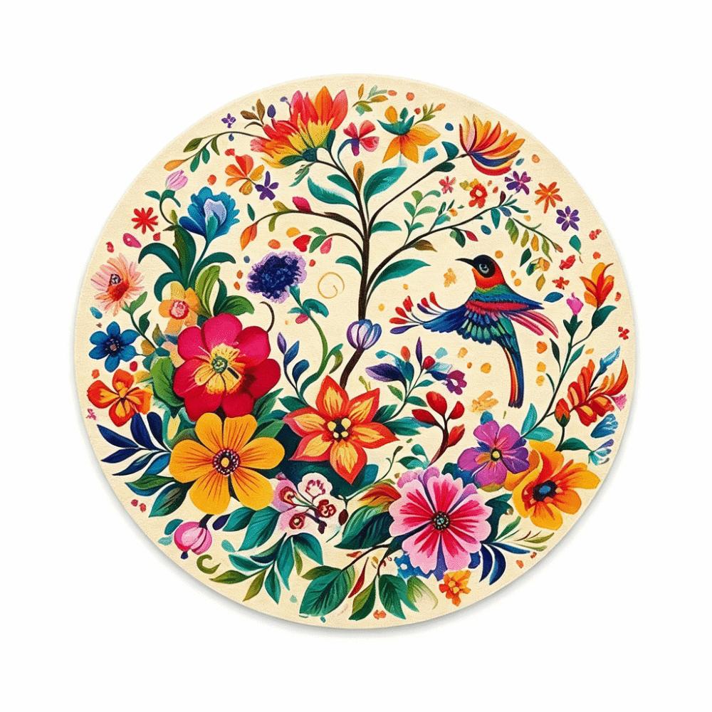 Rutschfeste Blumen-Leinen-Tischmatte Hitzebeständige Runde Esstischmatte Florale Vögel Tischuntersetzer Handwerk