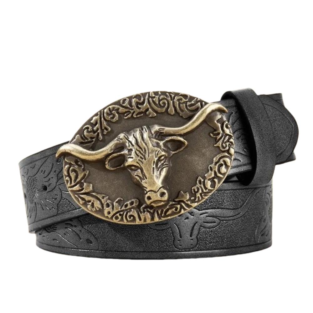 

Западный ковбойский пояс с цветочной гравировкой, винтажный ремень с быком лонгхорн, украшение для платья 120cm/47in-Style B-Black