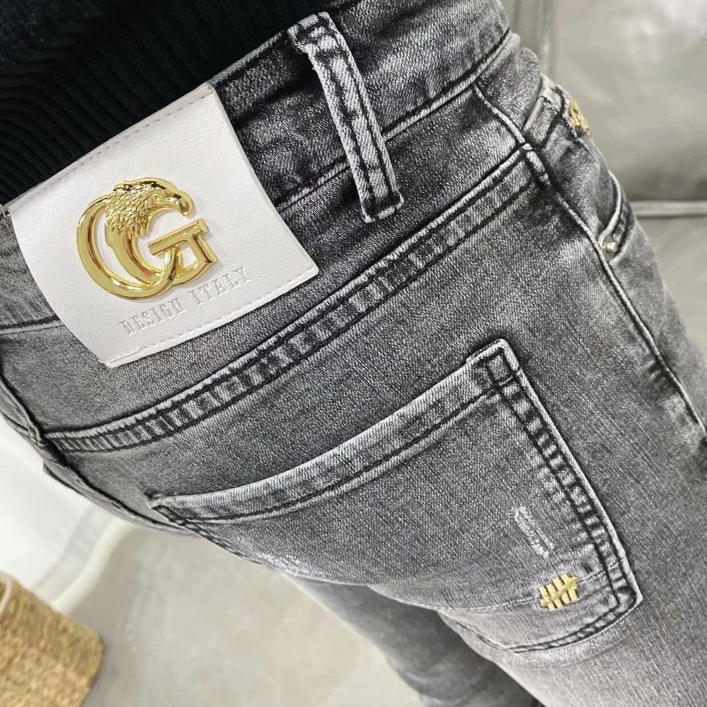 Trendy devět bodů šedé strečové letní tenké džíny pánské tide mužské Slim malé kalhoty