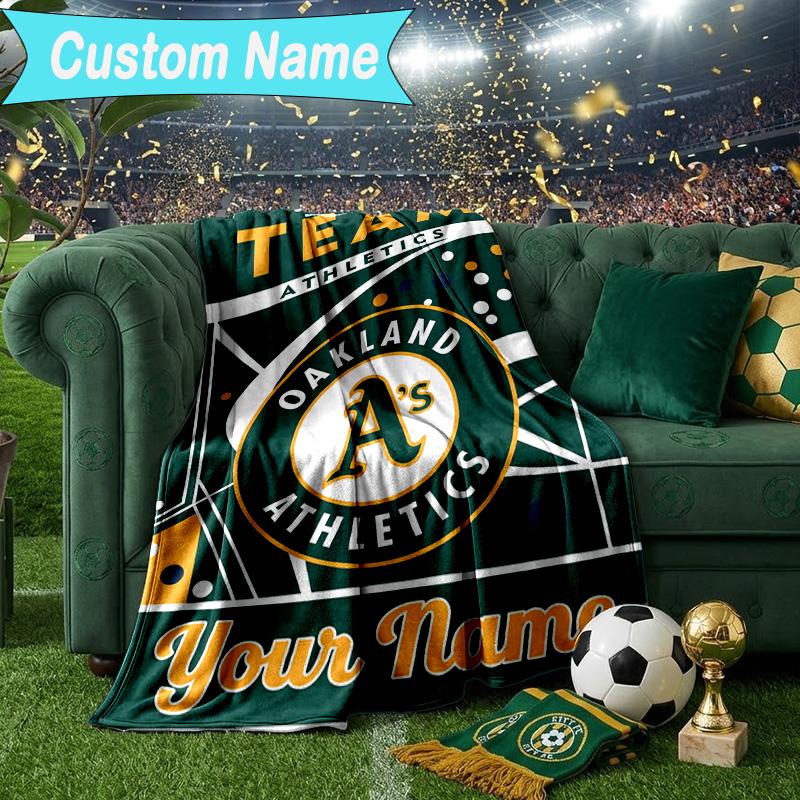 Custom Name Blanket Athletics Oakland Emblem Blanket Bedding Blanket for Travel, Camping, Living Rooms, Offices, Sofas, Fan Christmas gift