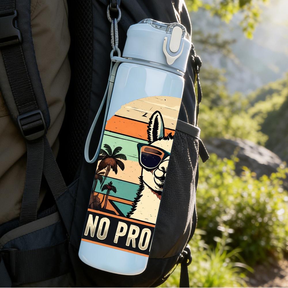 1PC No Prob Llama Vintage Layout 750ml Color Plastic Water Bottle Leakproof Flip Straw Lid For Sports Office Home Use
