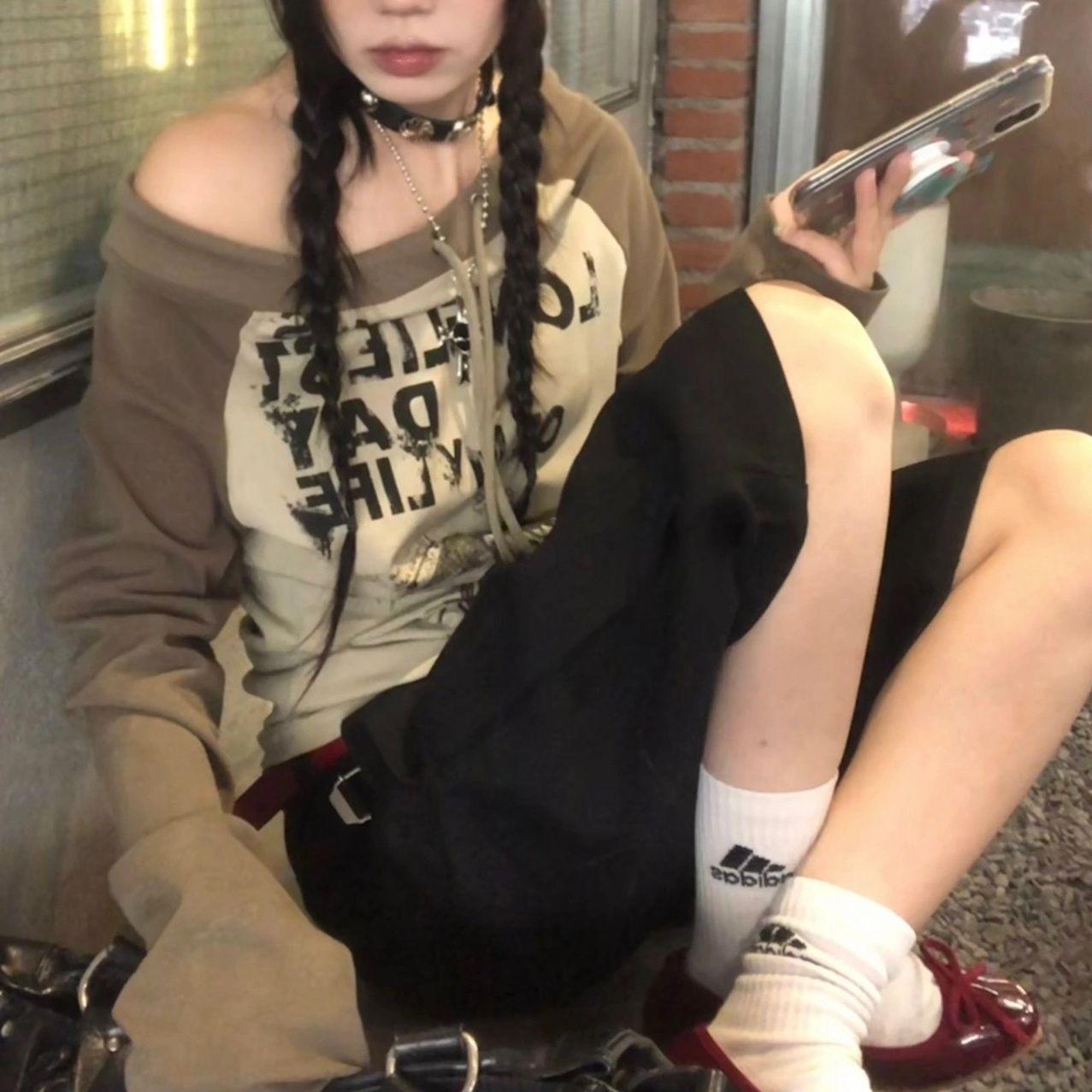 

Гранж Винтаж Уличная одежда Толстовка Женская Американские Ретро Y2k Харадзюку Сексуальные Эстетические Свободные Пуловеры Нерегулярные Узкие Футболки XL