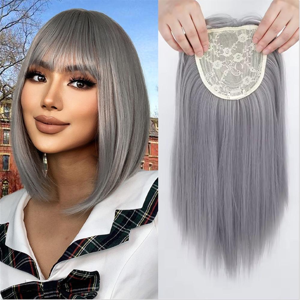 Synthetic Hair Toppers Natural Straight Hair Clip In Wigs For Women Hairpiece With Bangs Heat Resistant Fiber