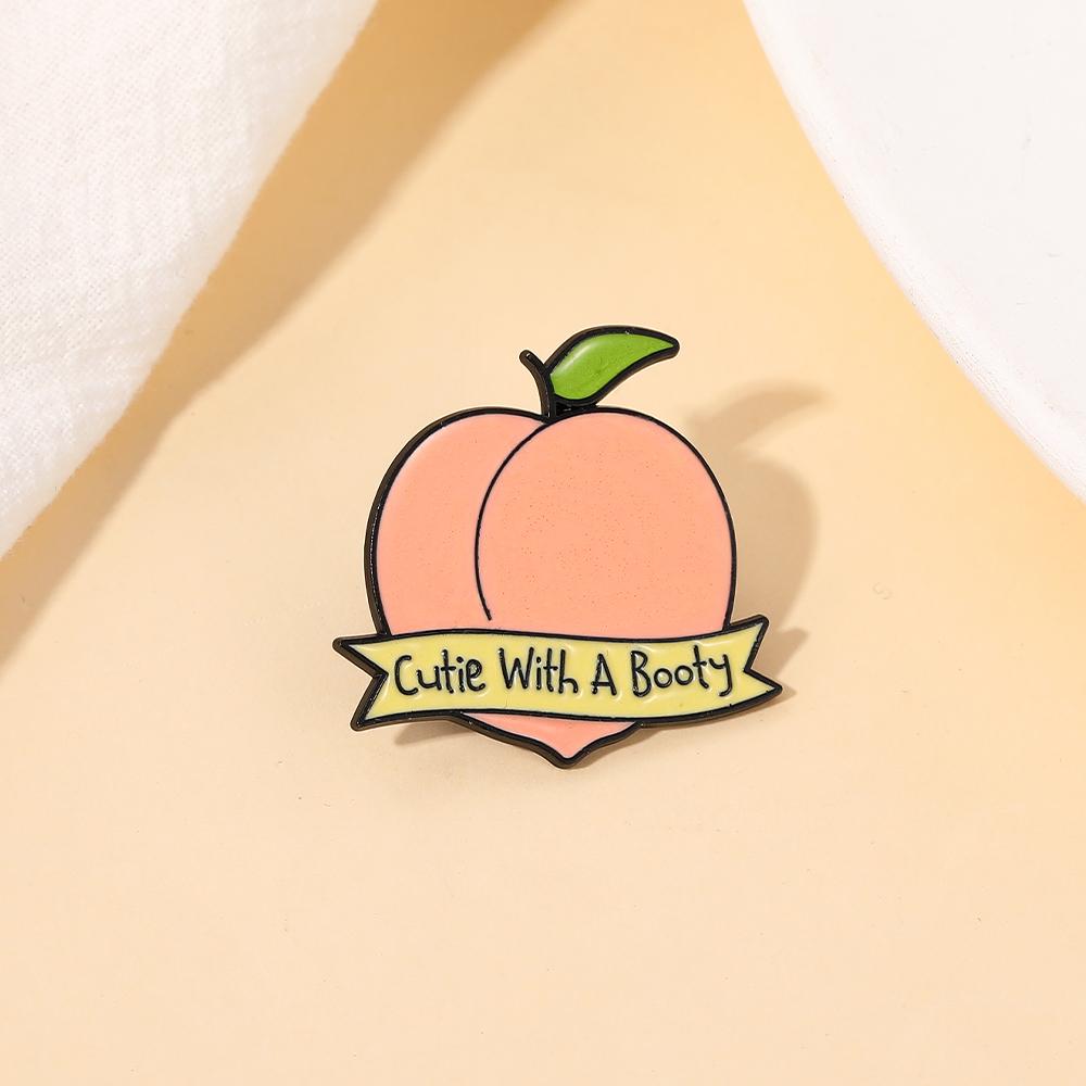 Funny Cutie With A Booty Enamel Brooches Cute Cartoon Butt Peach Pins Fruit Badge