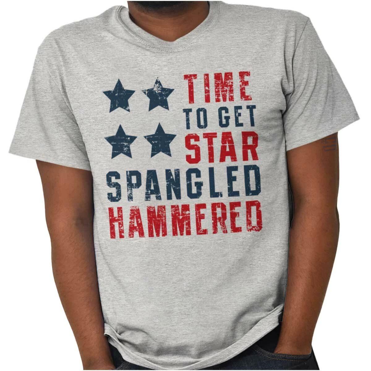 Star Spangled Hammered July 4th Drunk Party Womens or Mens Crewneck T Shirt Tee L