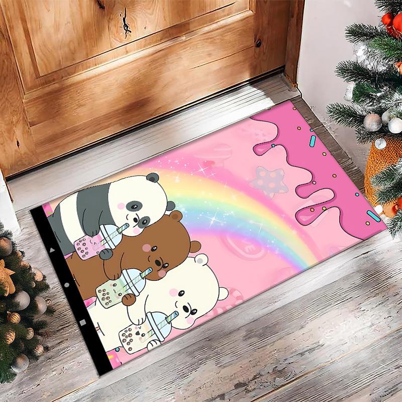 Three little bears Printed Crystal Velvet Area Rug, Soft Anti-Slip Water Absorbent Floor Mat for Living Room Bedroom