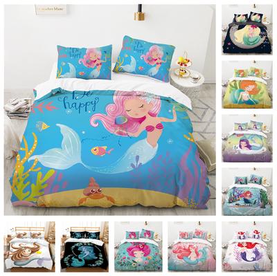 Soft and Quick Drying 3D Bedding Set with Mermaid Pattern Down Duvet Cover for Girls and Youth Room Quilt Cover 2/3 Birthday Gifts