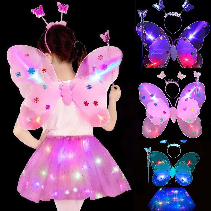 Luminous Wings Flashing Butterfly Skirt Lights Suit Led Children Costume Props Girls Skirts Angel 2-8Year Easter Valentines Day