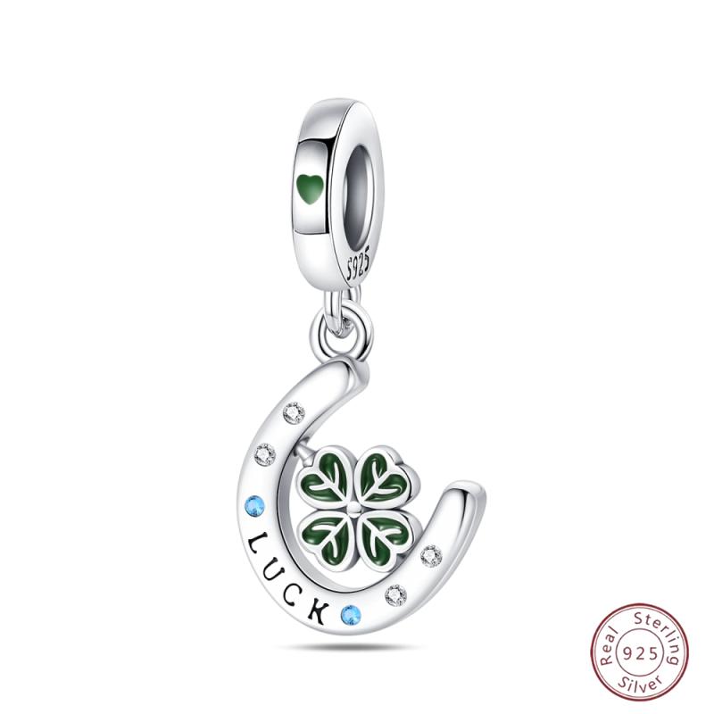 Copper Beaded Four Leaf Clover Lucky Shiny Zirconia For Original 3Mm Bracelet Women Fine Jewelry