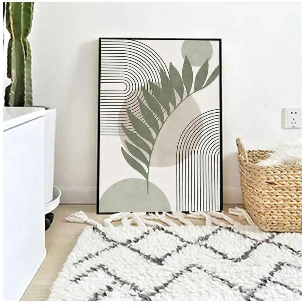 Nordic Sage Green Botanical Posters Prints Pictures Abstract Boho Geometric Wall Art Canvas Painting for Living Room Home Decor