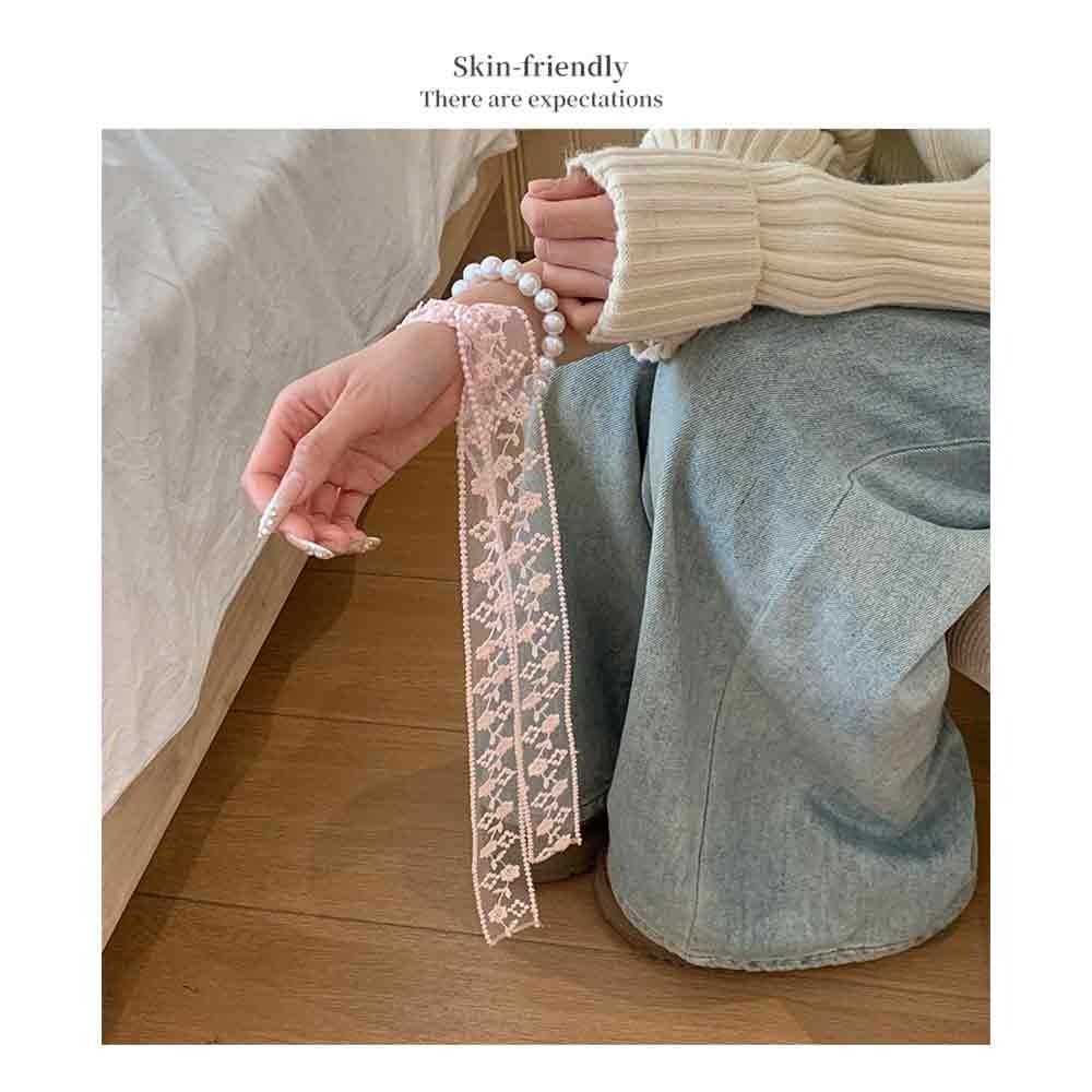Korean Pearl Necklace Lace Scarf Summer Bags Handle Decor Fashion Hair Band  For Women Collarbone