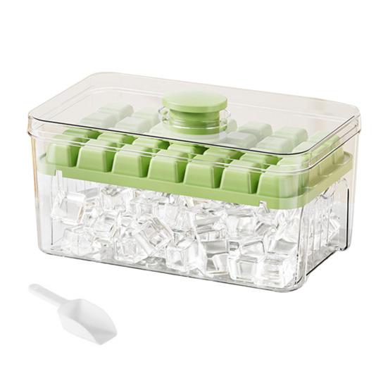 Ice Cube Mold with Lid And Storage Box One-Press Easy-Release Double Layer Ice Tray with Scoop BPA-Free Food Grade Ice Maker for Cocktails Whiskey