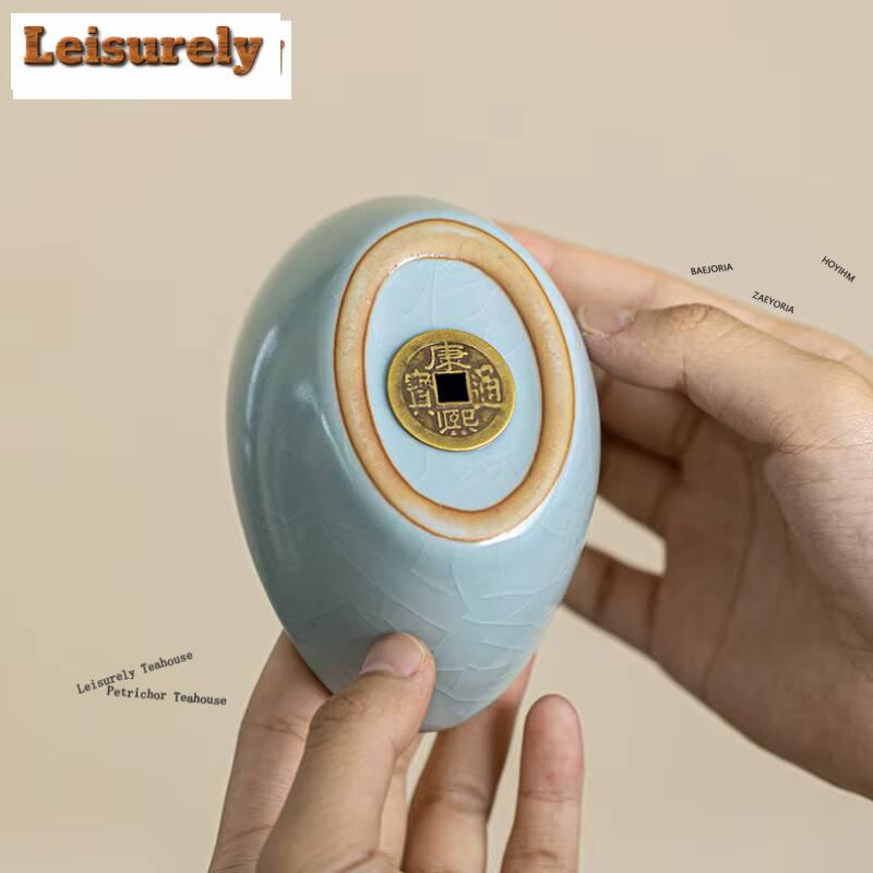 Ru Kiln Gold Ingot Tea Pet Boutique Ice Gracked Glaze Tea Pet Creative Tea Figurine Toys Tea Ceremony Lid Holder Chinese Teaware