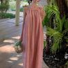 Seaside Vacation Casual Pink Suspender Dress Outfit for Women In Summer New Loose Slim Big Sling Skirt Beach Skirt