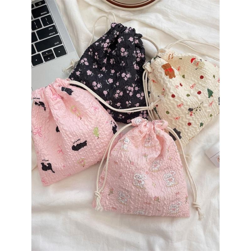 Cute Bear Cartoon Drawstring Pocket Women Drawstring Bags Cosmetic Bag Makeup Bag Large Capacity Coin Purse Coin Pouch
