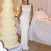 European and American Style Autumn Dress Solid Color Slim-fitting Streamer Backless Sexy Temperament Hip-wrapped Long Women's Dress