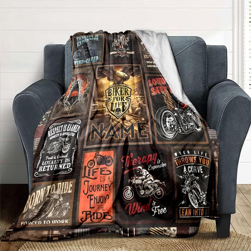 Motorcycle Lifestyle Quotes And Designs Multipurpose Customizable Blanket Customize Text Durable Comfort Suitable For Sofa Couch Office Bed Picnics