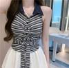 College Style Polo Collar with Chest Pad, Striped Neck Vest, Spring and Summer Waist Strap, Sleeveless Tube Top