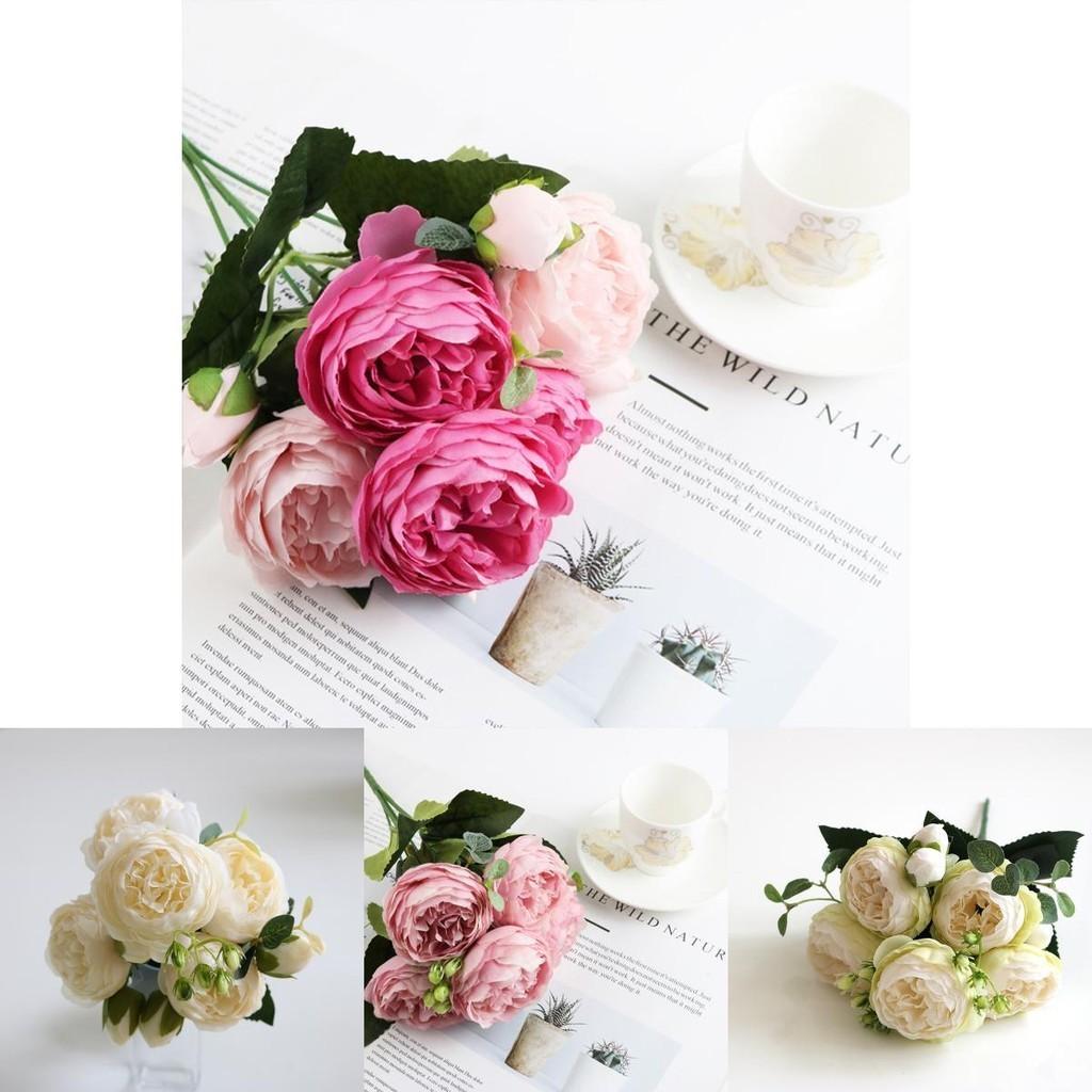 Luxurious 30cm Rose Silk Peony Artificial Flowers With 5 Heads For Home Decoration