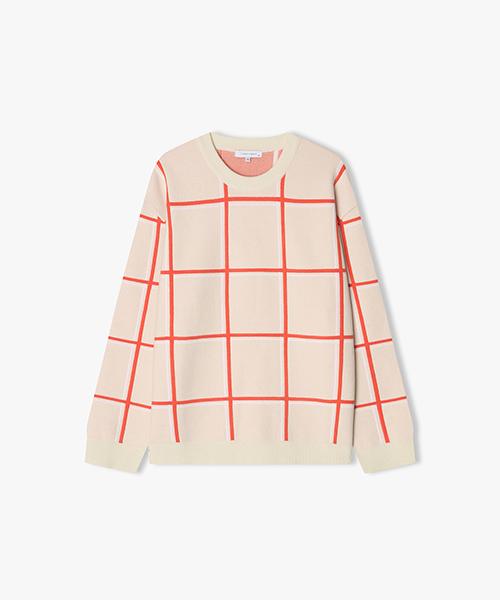 River Classy [24Fw] Lkw51425 Cream Check Pattern Round Knit Cream/095