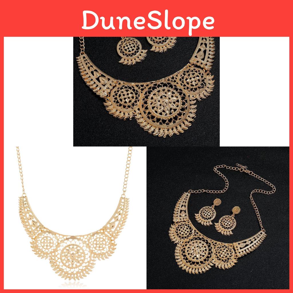 Ethnischer Stil Schmuck Halskette und Ohrring Set Mit Hohlblumenmuster Metallisches Finish Für Damen und Herren