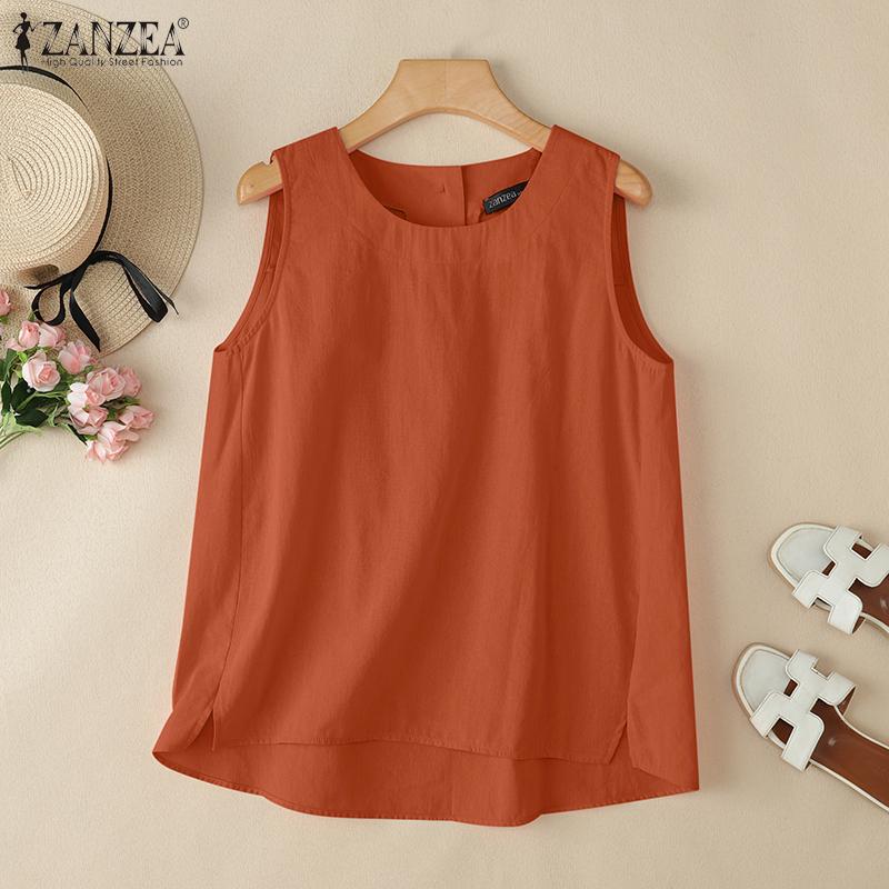 ZANZEA Women Summer Casual Round Neck Loose Sleeveless Tank Tops