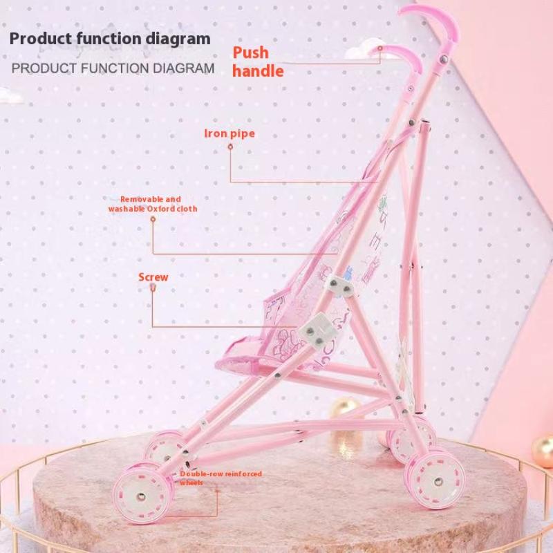1Pcs Durable Interactive Dolls Pram Stable Baby Stroller With T-Shaped Belt Baby Doll Stroller Toy Pretend Play Doll Accessories
