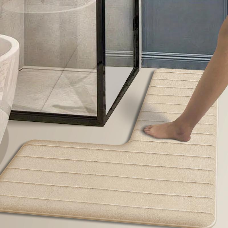 Simple L-shaped Long Stripes Kitchen Floor Mat Flannel Absorbent Cushion Home Non-slip Corner Carpet Door Mat