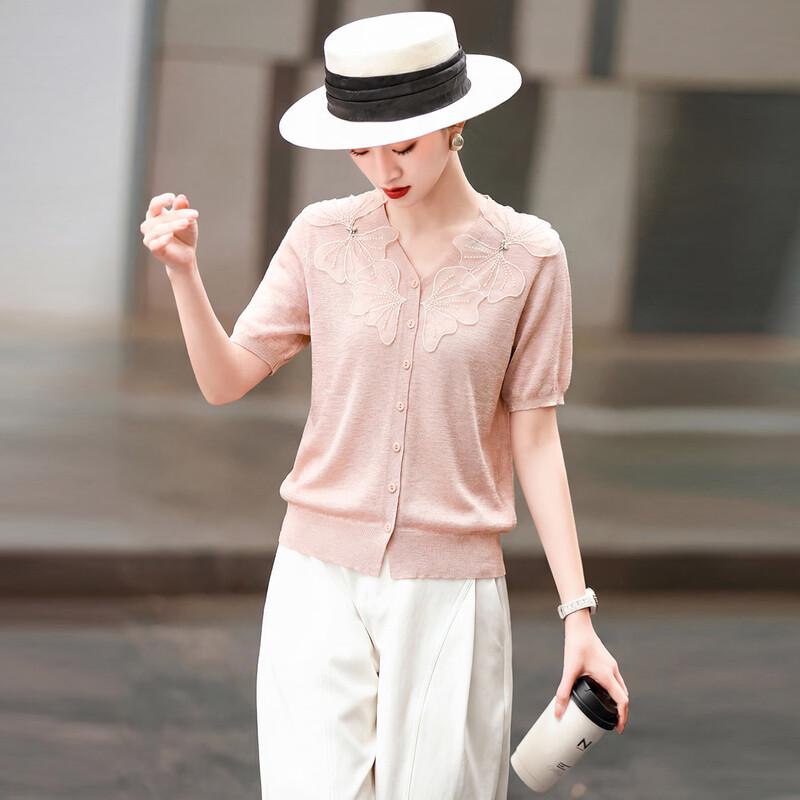 Lansee er 2026 Women s Elegant 3D Floral V-Neck Short Sleeve Knit Top One Size фото