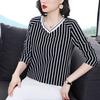 Autumn Winter New Slim Long Sleeve Top V-Neck Striped T-shirt Women's Loose Versatile Bottoming Shirt M-5XL